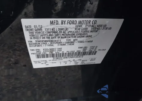 2013 Ford Flex Se from USA, damaged, VIN 2FMGK5B87DBD30372